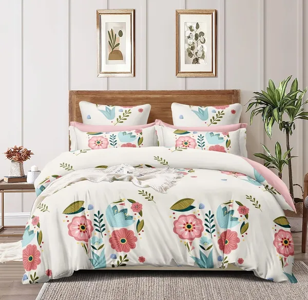 Pista-Cream_Floral__Premium_Cotton_Queen_Size_Printed_Double_Bedsheet_With-Two_Pillow_Covers_90_Inchesx100_Inches