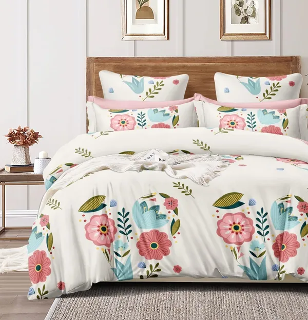 Pista-Cream_Floral__Premium_Cotton_Queen_Size_Printed_Double_Bedsheet_With-Two_Pillow_Covers_90_Inchesx100_Inches