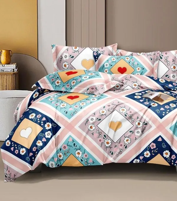 DECOR2ADMIRE_300_TC_Soft_Glace_Cotton_Queen_Size_Abstract_Printed_Premium_Double_Bedsheet_with_Two_King_Size_Pillow_Covers_for_Home_90_Inches_x_100_Inches_(Pink_Printed)