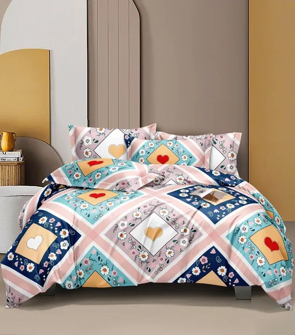 DECOR2ADMIRE_300_TC_Soft_Glace_Cotton_Queen_Size_Abstract_Printed_Premium_Double_Bedsheet_with_Two_King_Size_Pillow_Covers_for_Home_90_Inches_x_100_Inches_(Pink_Printed)