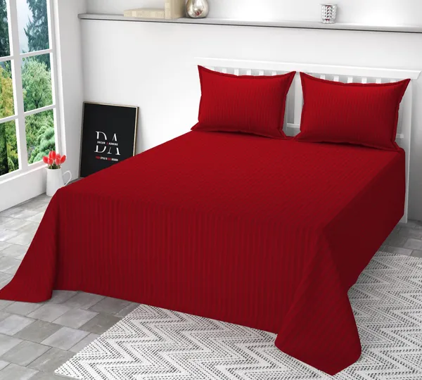 Red_Cotton_Plain_Stripe_Queen_Size_Double_Bedsheet_For_Double_Bed_With-Two_Pillow_Covers(Queen)(90*100_Inches)