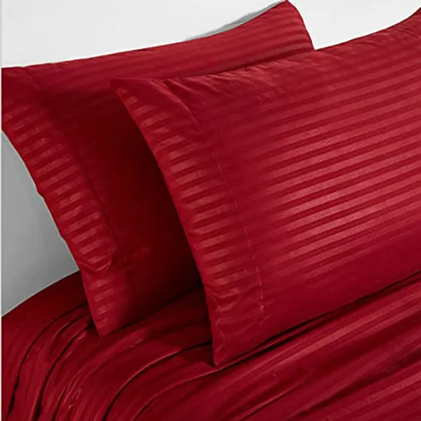 Red__Cotton_Plain_Satin_Stripe_King_Size_Ultra_Soft_Pillow_Covers_Or_Cases(20''x30'')(Set-Of-4)