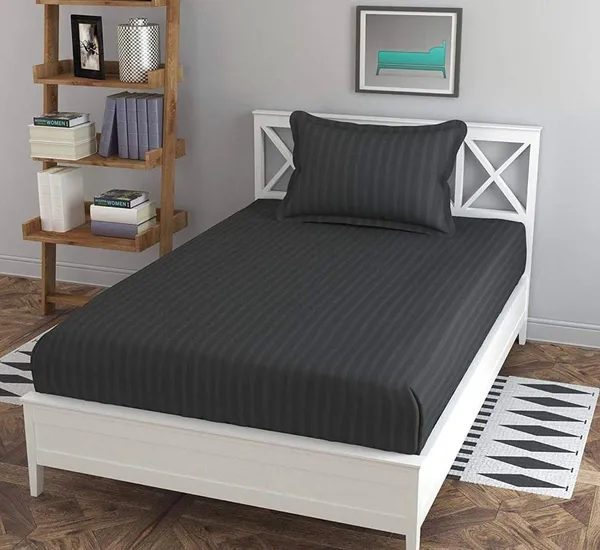 Black__Cotton_Plain_Stripe_Single_Bedsheet_With_One_Pillow_Cover_(63_*_100_Inches)_(Pack_Of_1)