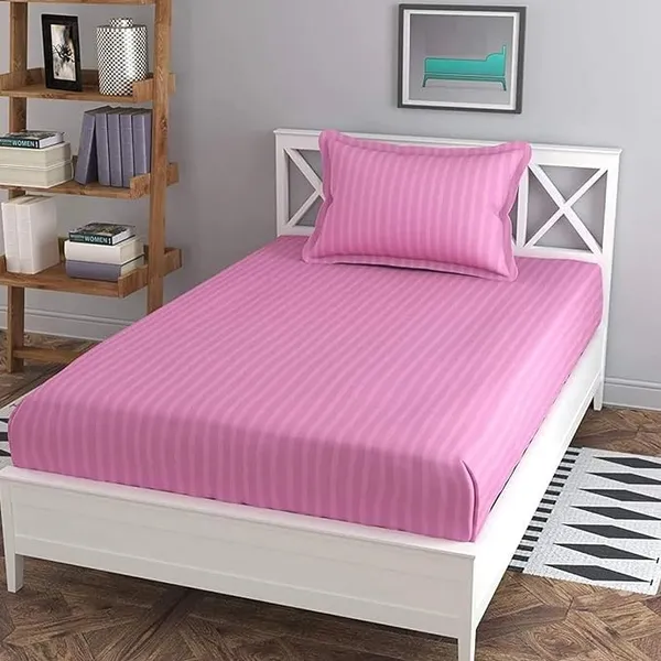 Baby_Pink__Cotton_Plain_Stripe_Single_Bedsheet_With_One_Pillow_Cover(63*100_Inches)(Pack_Of_1)