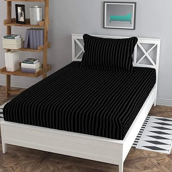 Black__Cotton_Plain_Stripe_Single_Bedsheet_With_One_Pillow_Cover_(Pack_Of_1)