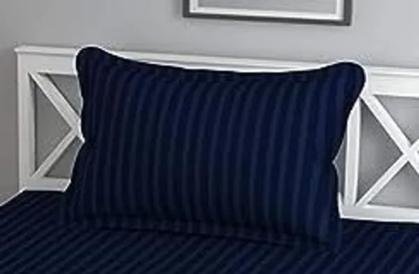Blue__Cotton_Plain_Stripe_Single_Bedsheet_With_One_Pillow_Cover_