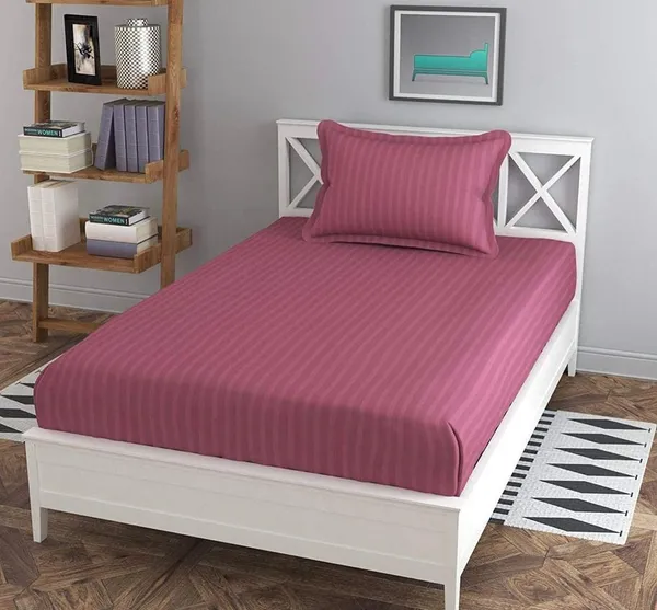 Pink__Cotton_Plain_Stripe_Single_Bedsheet_With_One_Pillow_Cover_(63_*_100_Inches)_(Pack_Of_1)