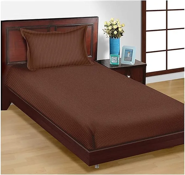 Brown__Glace_Cotton_All_Round_Elastic_Fitted_Plain_Stripe_Single_Bedsheet_With-1_Pillow_Cover_Fits_Upto-6''_Mattress(60"x90")