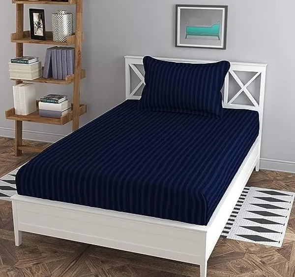 Dark_Blue__Glace_Cotton_All_Round_Elastic_Fitted_Plain_Stripe_Single_Bedsheet_With-1_Pillow_Cover_Fits_Upto-6''_Mattress(60"x90")