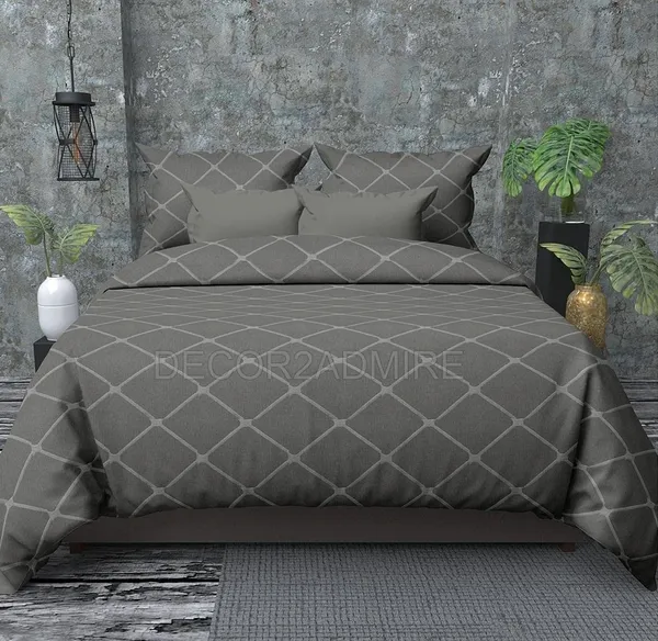 Grey__Solid_Geometric_Glace_Cotton_All_Round_Elastic_Fitted_Queen_Size_Double_Bedsheet_With-Two_Pillow_Covers(72"x78"x8")