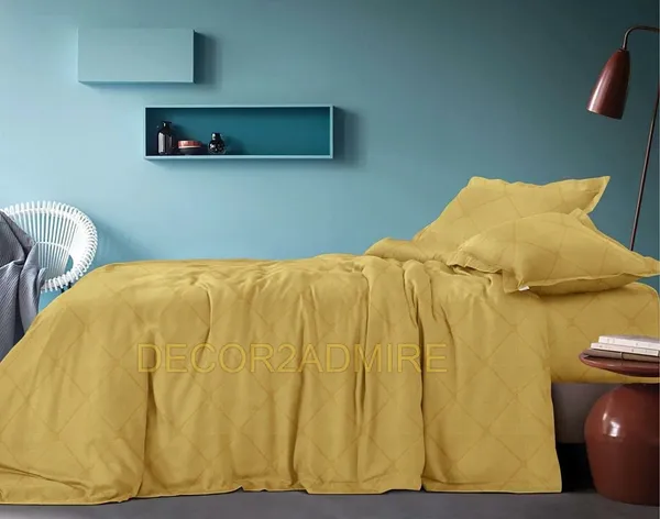Yellow_-_Solid_Geometric_Glace_Cotton_All_Round_Elastic_Fitted_Queen_Size_Double_Bedsheet_With-2_Pillow_Covers_72"x78"(90*100'')
