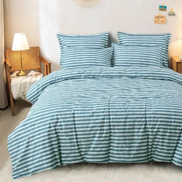 Dark_Green_Stripes__Cotton_Queen_Size_Printed_Double_Bedsheet_With-Two_Pillow_Covers(90"x100"_Flat)