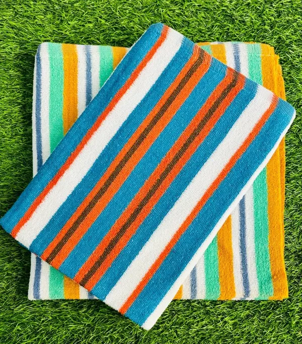 Multicolor_Cotton_Towel_Set-_Set_Of_2_Striped_Pattern_Towels,_Highly_Absorbent_For_Luxurious_Daily_Comfort_60x30_Inches
