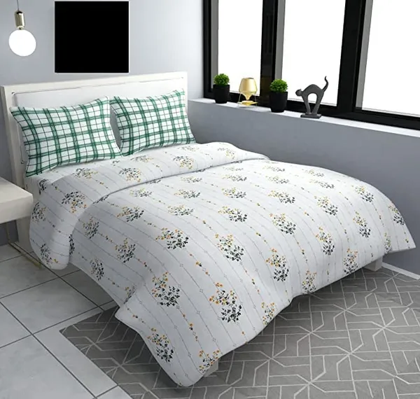 White_Soft_Glace_Cotton_Contrast_Floral_King_Size_Double_Bedsheet_For_Double_Bed_With-Two_Pillow_Covers(108*108_Inches)