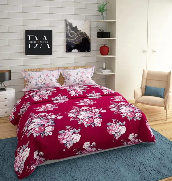 Red_Floral_Cotton_Printed_Super_King_Size_Double_Bedsheet_With-Two_Pillow_Covers