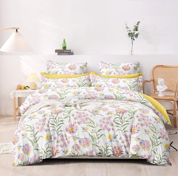 White_Floral_Glace_Cotton_Printed_Super_King_Size_Double_Bedsheet_For_Double_Bed_With-2_Pillow_Covers,108*108''