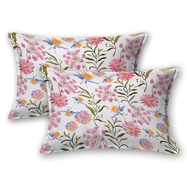 White_Floral_Glace_Cotton_Printed_Super_King_Size_Double_Bedsheet_For_Double_Bed_With-2_Pillow_Covers,108*108''