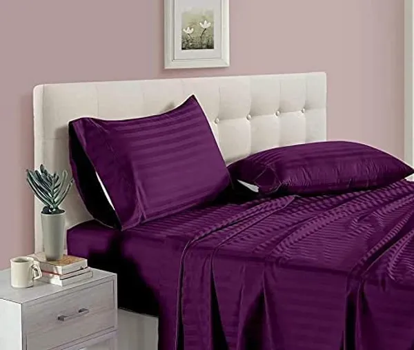 Purple_108*108''_Pure_Cotton_Plain_Stripe_King_Size_Double_Bedsheet_For_Double_Bed_With-2_Pillow_Covers(Super_King,_)(108*108'')