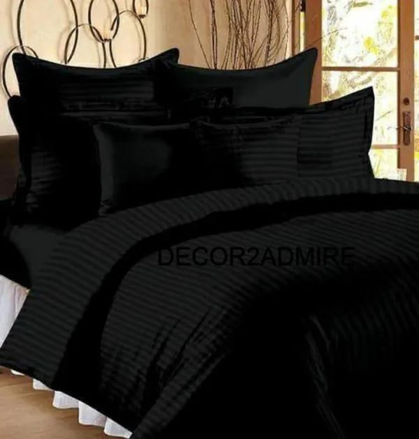 Black_Pure_Cotton_Plain_Stripe_King_Size_Double_Bedsheet_For_Double_Bed_With-Two_Pillow_Covers(Super_King,)(108*108_Inches)
