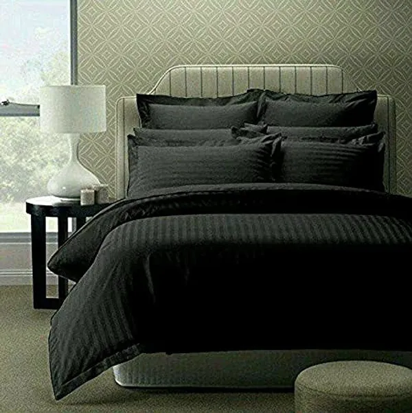 Black_Pure_Cotton_Plain_Stripe_King_Size_Double_Bedsheet_For_Double_Bed_With-Two_Pillow_Covers(Super_King,)(108*108_Inches)