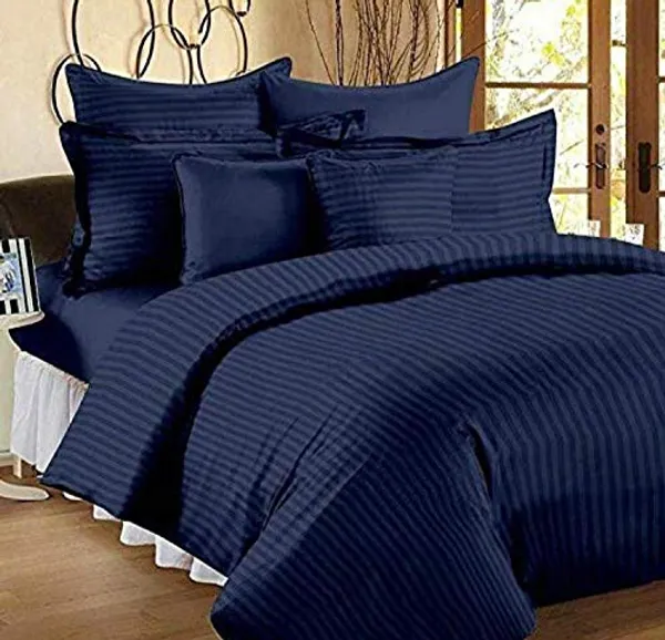 Dark_Blue_Demand_Mania_Super_King_Cotton_Solid_Plain_Stripe_Bedsheet_With_2_Pillow_Covers