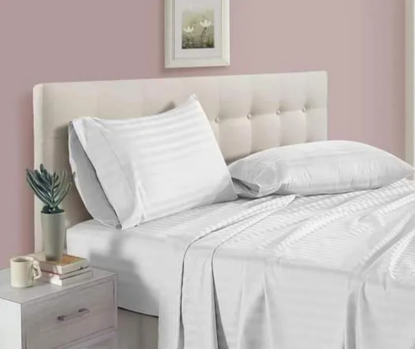 White_Demand_Mania_Super_King_Size_Cotton_Plain_Stripe_Bedsheet_For_Double_Bed_With_2_Pillow_Covers(100*108Inch)