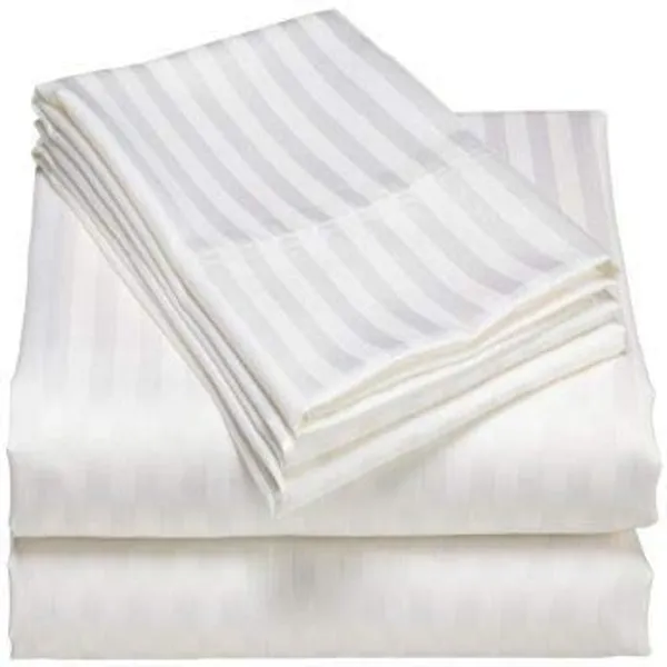 White_Demand_Mania_Super_King_Size_Cotton_Plain_Stripe_Bedsheet_For_Double_Bed_With_2_Pillow_Covers(100*108Inch)