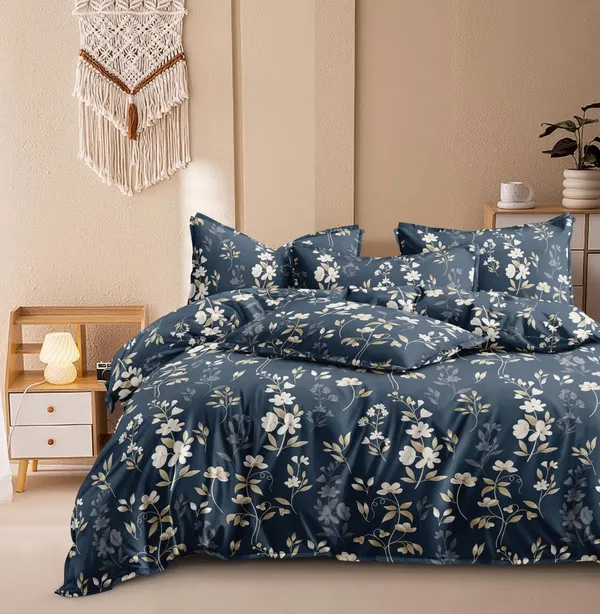 DECOR2ADMIRE_300_TC_Super_King_Size_Glace_Cotton_Printed_Bedsheet_with_2_Pillow_Covers_-_108"_x_108"_(275cm_x_275cm)_-_10_Designs_Catalogue_(Dark_Blue_Floral)