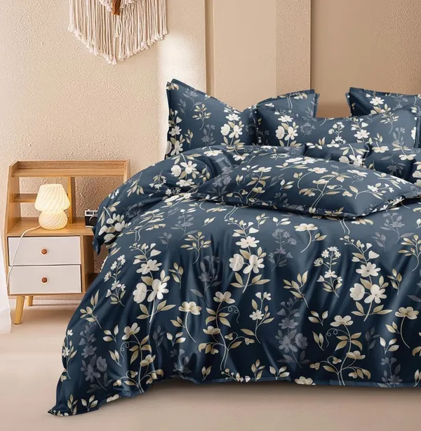 DECOR2ADMIRE_300_TC_Super_King_Size_Glace_Cotton_Printed_Bedsheet_with_2_Pillow_Covers_-_108"_x_108"_(275cm_x_275cm)_-_10_Designs_Catalogue_(Dark_Blue_Floral)