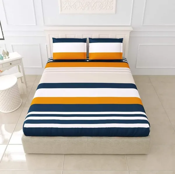 Multicolor_Minimal_Stripe_-_Glace_Cotton_All_Round_Elastic_Fitted_Super_King_Size_Double_Bedsheet_With-2_Pillow_Covers(108*108"_Or_78x72")