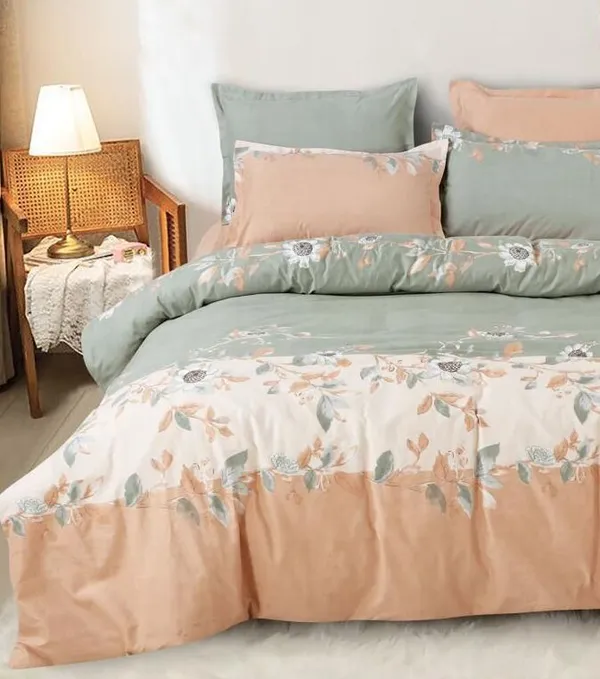 Peach_Floral__Premium_Cotton_Queen_Size_Printed_Double_Bedsheet_With-Two_Pillow_Covers_90_Inchesx100_Inches