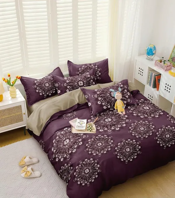 Wine_Floral__Cotton_Queen_Size_Printed_Double_Bedsheet_With-Two_Pillow_Covers(_60"x78"_+8"_Fitted)