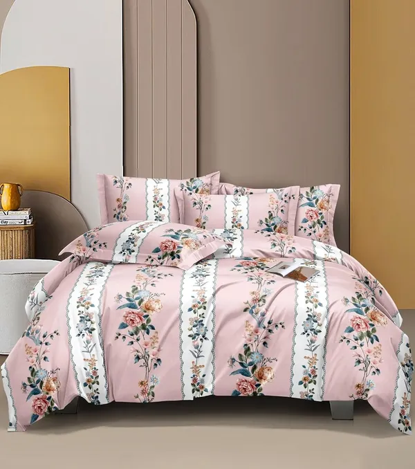 Pink_And_White_Floral_-_All_Round_Elastic_Fitted_Cotton_Queen_Size_Printed_Double_Bedsheet-2_Pillow_Covers(90''x100''_Or_60"x78")