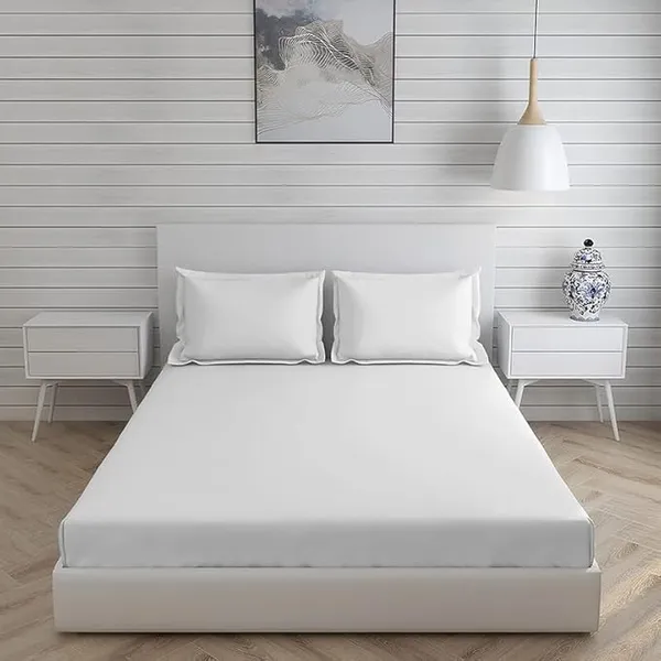 White_Cotton_Plain_Queen_Size_Double_Bedsheet_For_Double_Bed_With-Two_Pillow_Covers(Queen,_)(90*100_Inches)