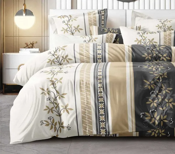 Beige_Multi_Floral_Glace_Cotton_Printed_Super_King_Size_Double_Bedsheet_For_Double_Bed_With-2_Pillow_Covers,108*108''