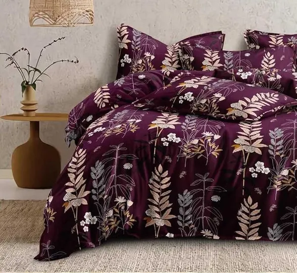 DECOR2ADMIRE_300TC_Premium_Glace_Cotton_Printed_Super_King_Size_Double_Bedsheet_with_Two_Pillow_Covers,_108_*_108_Inches_or_9ft_by_9ft_or_275_cm_x_275_cm_(Dark_Wine_Floral)