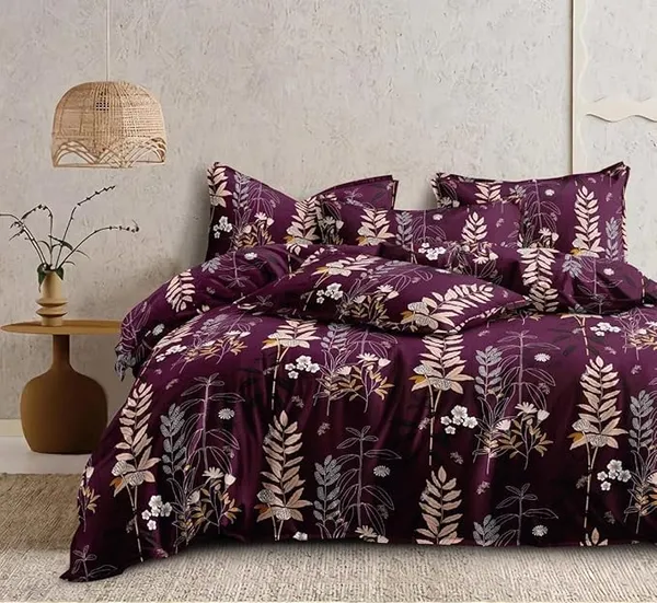 DECOR2ADMIRE_300TC_Premium_Glace_Cotton_Printed_Super_King_Size_Double_Bedsheet_with_Two_Pillow_Covers,_108_*_108_Inches_or_9ft_by_9ft_or_275_cm_x_275_cm_(Dark_Wine_Floral)