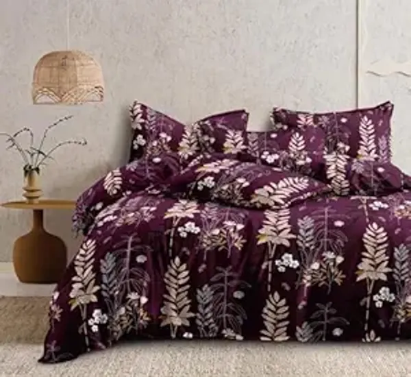 DECOR2ADMIRE_300TC_Premium_Glace_Cotton_Printed_Super_King_Size_Double_Bedsheet_with_Two_Pillow_Covers,_108_*_108_Inches_or_9ft_by_9ft_or_275_cm_x_275_cm_(Dark_Wine_Floral)
