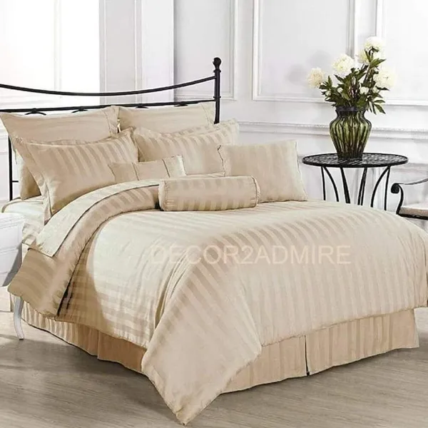 Beige_Cotton_Plain_Stripe_Queen_Size_Double_Bedsheet_For_Double_Bed_With-Two_Pillow_Covers(Queen)(90*100_Inches)