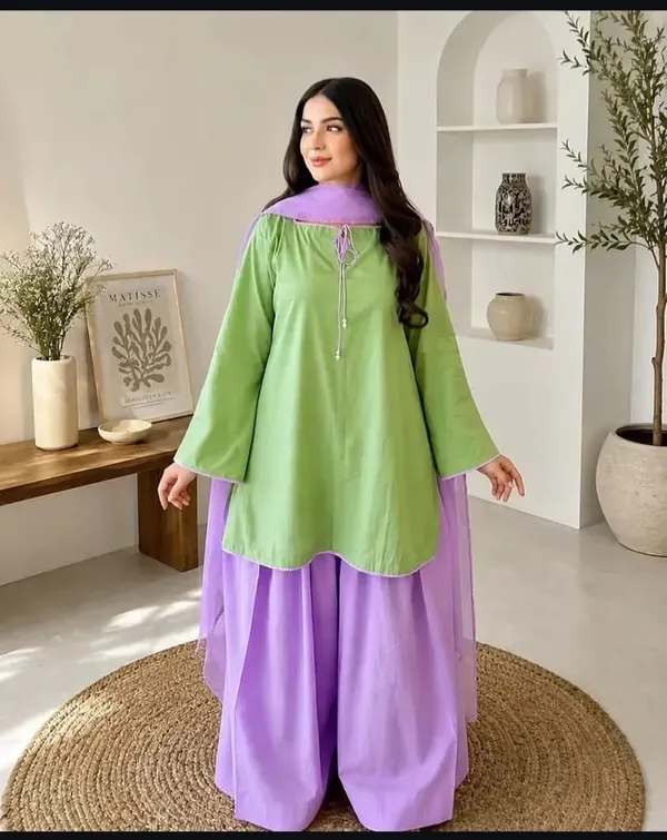 Lavender_Embroidered_A-Line_Kurti_with_Lime_Dupatta