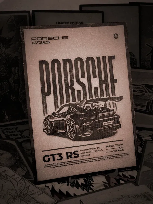 Porsche_Gt3Rs_Beige_Wood_Engraved_Wall_Frame_|_Car_Theme_|_For_Wall_Decoration