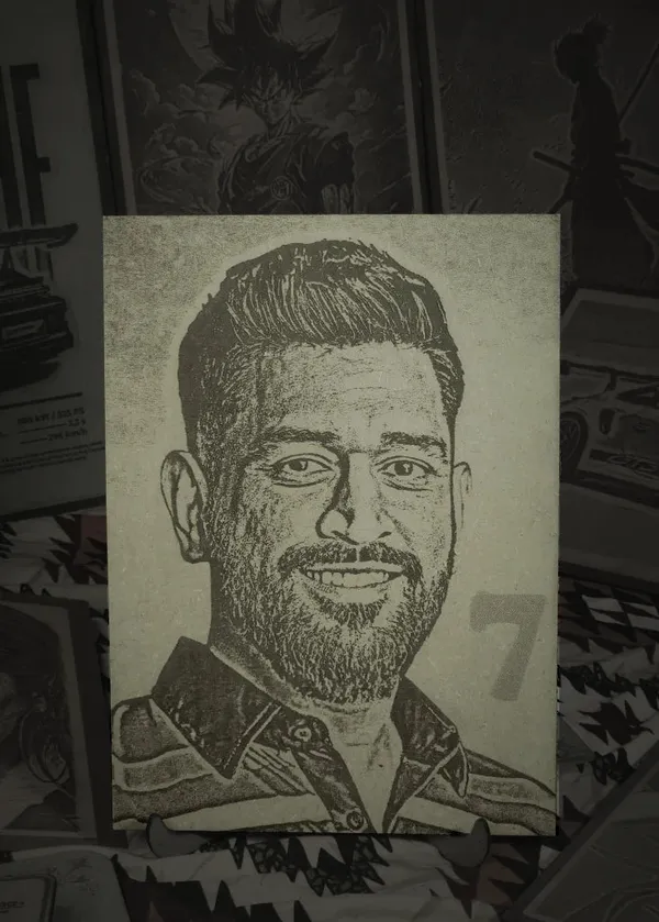 Ms_Dhoni_Green_Wood_Engraved_Wall_Frame_|_For_Wall_Decoration