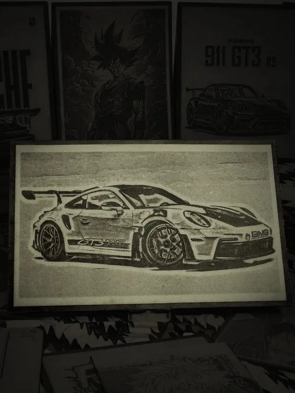 Sports_Cars_Green_Wood_Engraved_Wall_Frame_|_Car_Theme_|_For_Wall_Decoration