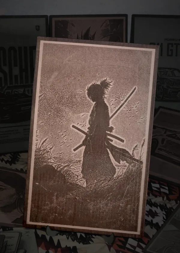 Ninja/Samurai_Beige_Wood_Engraved_Wall_Frame_|_Anime_Theme_|_For_Wall_Decoration