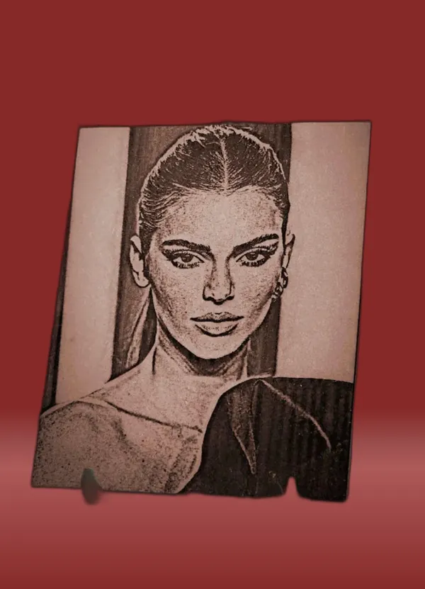 Kendall_Jenner_Beige_Wood_Engraved_Wall_Frame_|_For_Wall_Decoration