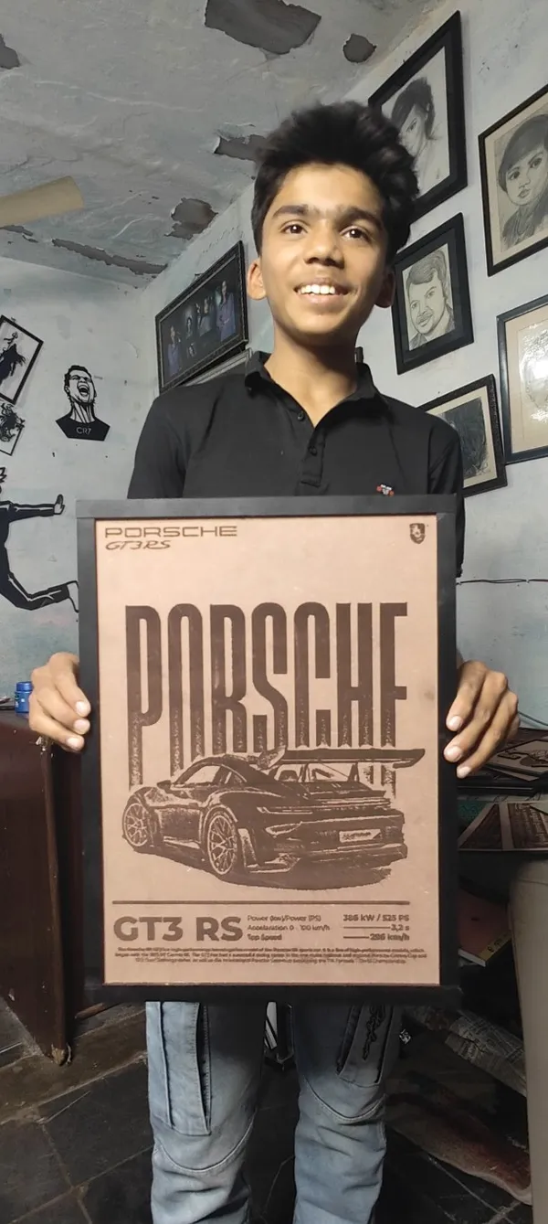 Porsche_Gt3Rs_Beige_Wood_Engraved_Wall_Frame_|_Car_Theme_|_For_Wall_Decoration