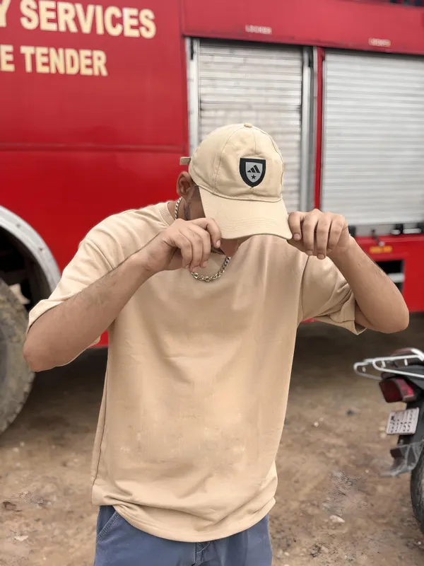 Light_Brown_Cotton_Blend_Regular_T-Shirt_For_Men