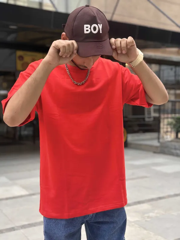 Red_Cotton_Blend_Regular_T-Shirt_For_Men