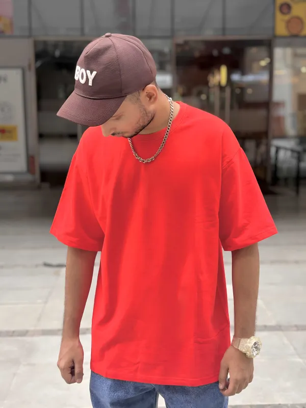 Red_Cotton_Blend_Regular_T-Shirt_For_Men