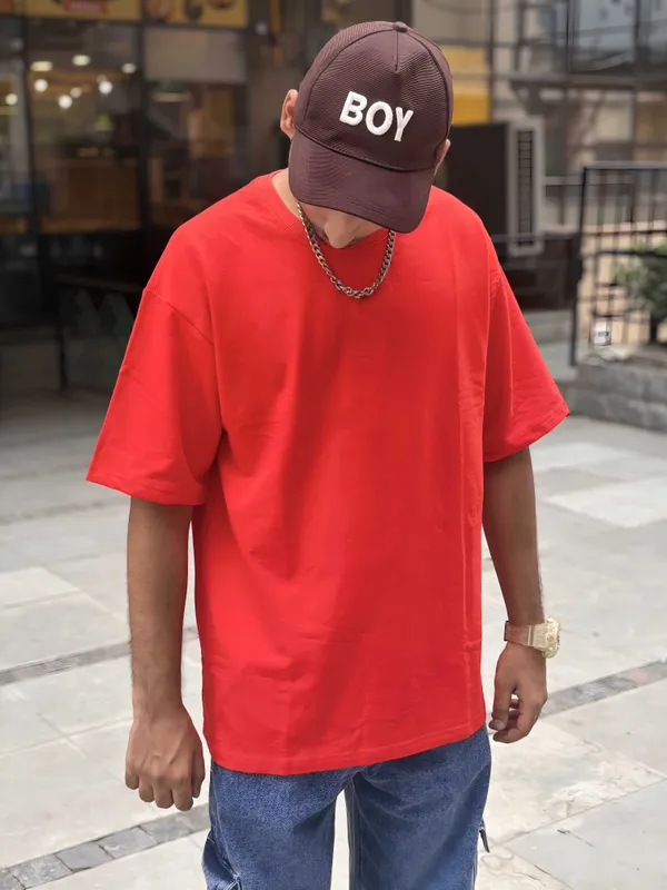 Red_Cotton_Blend_Regular_T-Shirt_For_Men